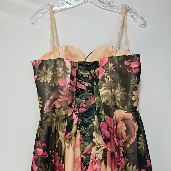 Grace Karin Womens Peach Floral Chiffon Corset Back Formal Maxi Dress 8 Prom - Picture 4 of 16
